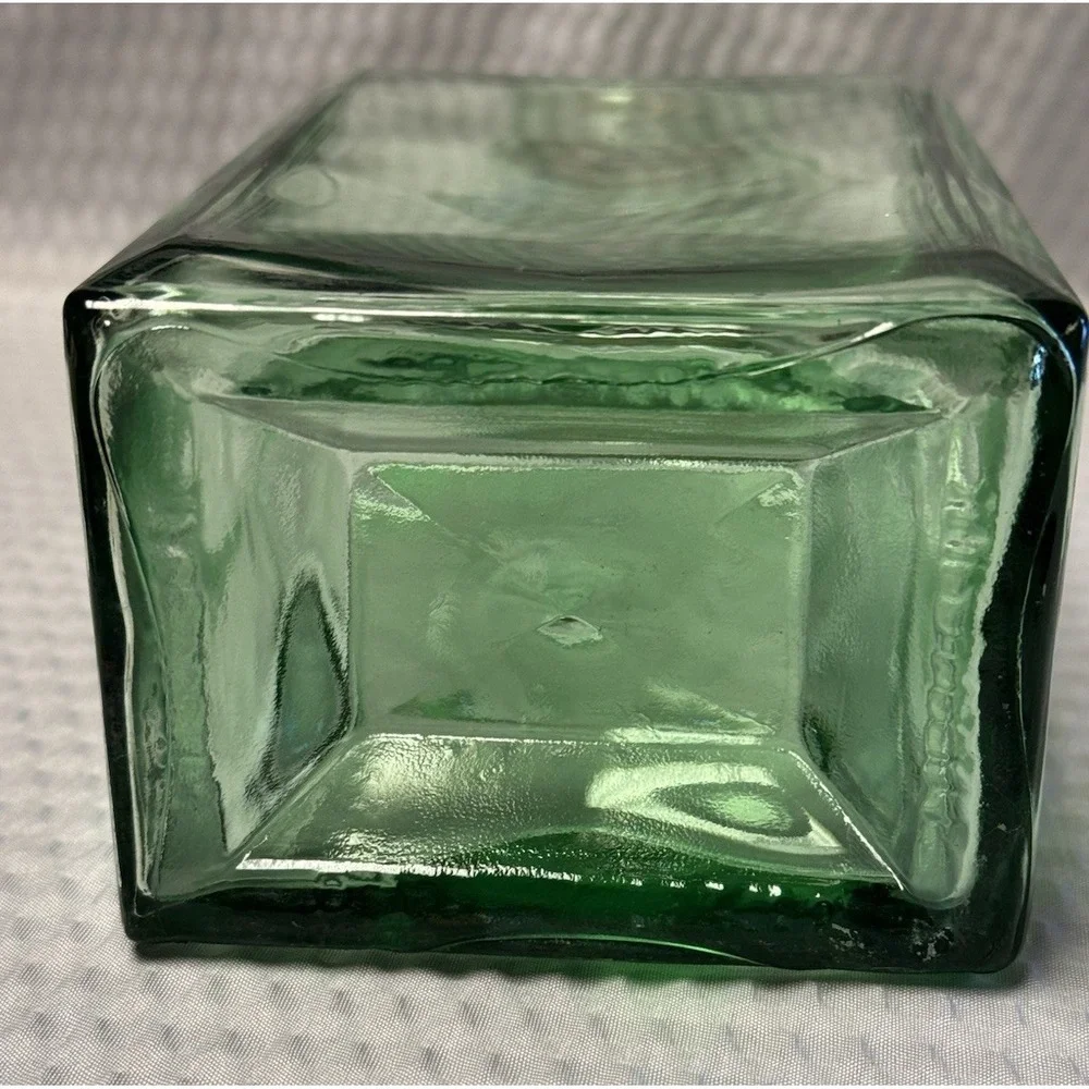 Vintage MCM Green Glass Decanter with Stopper Square Barware Collectibles 10